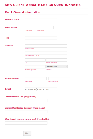SEO Client Questionnaire Form Template