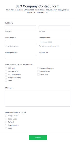 SEO Company Contact Form Template
