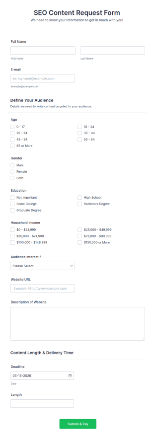 SEO Content Request Form Template