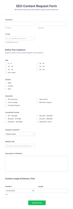 SEO Content Request Form Template