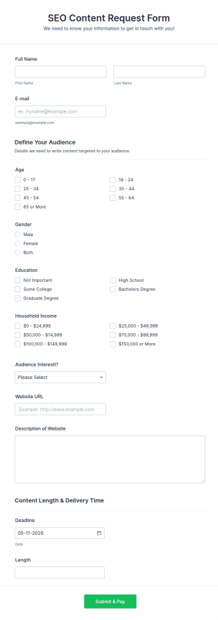 SEO Content Request Form Template