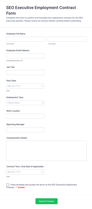 SEO Executive Employment Contract Form Template