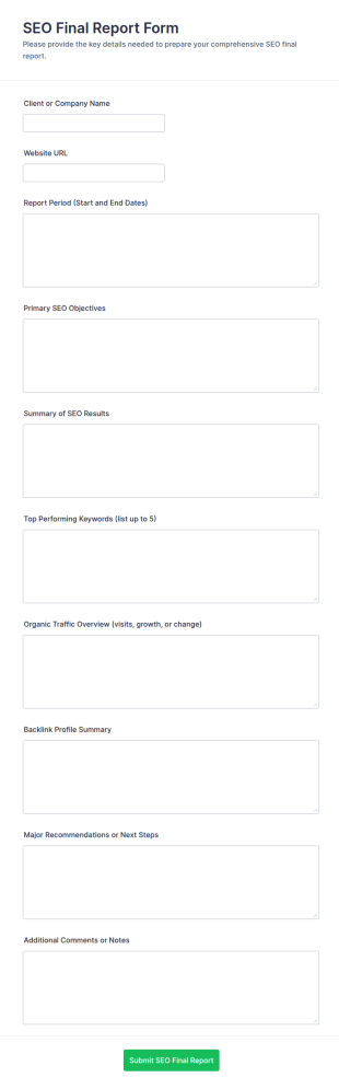 SEO Final Report Form Template