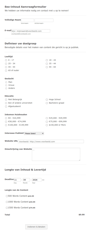 Seo Inhoud Aanvraagformulier
