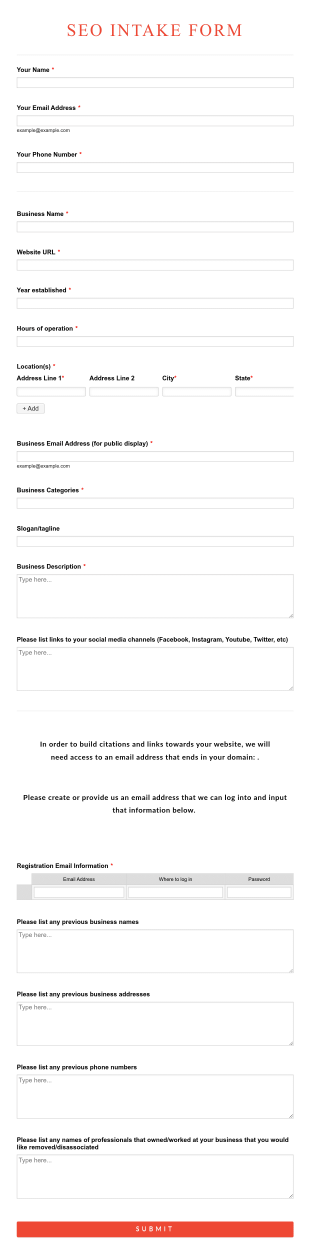 SEO Intake Form Template
