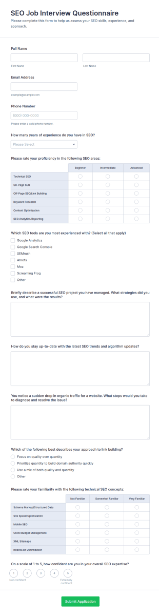 SEO Job Interview Questionnaire Form Template