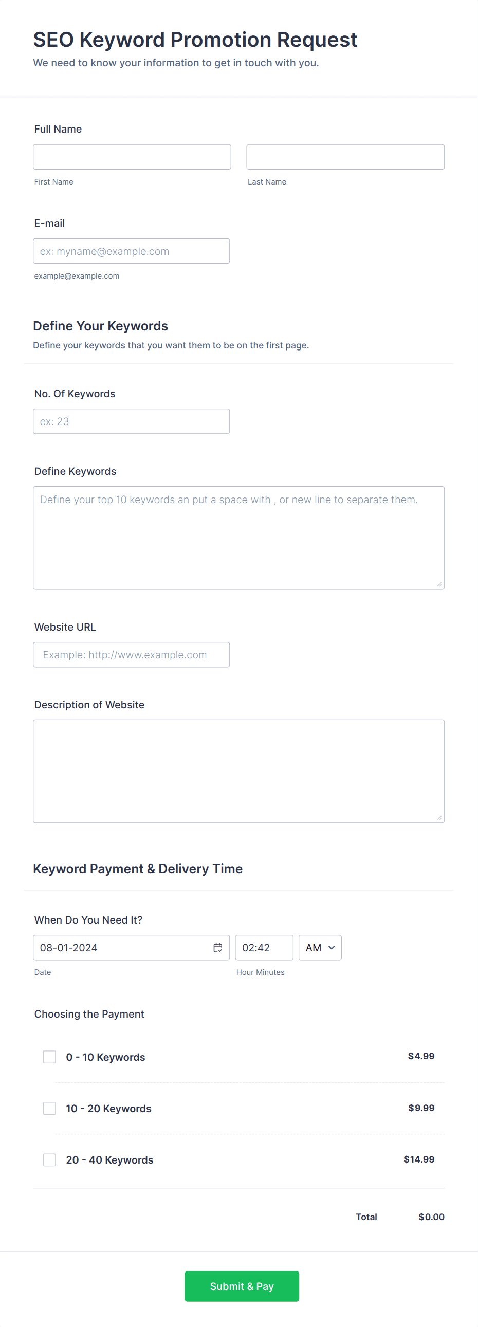 SEO Keyword Promotion Request Form Template | Jotform