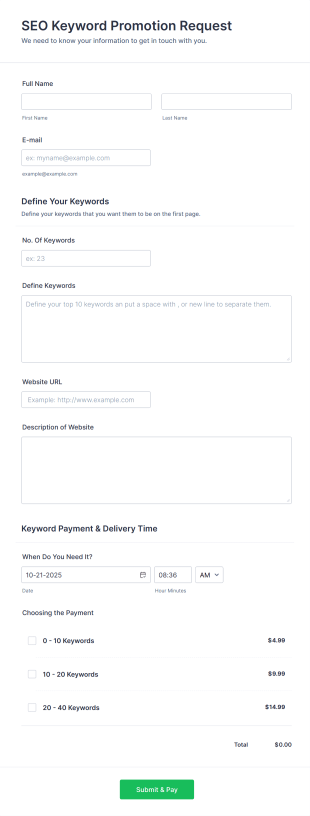 SEO Keyword Promotion Request Form Template