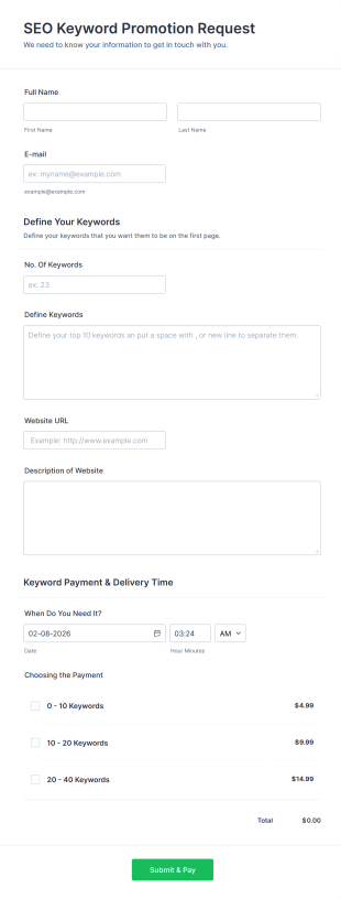 SEO Keyword Promotion Request Form Template