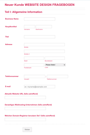 SEO Kundenfragebogen Form Template