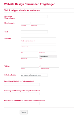 SEO Kundenfragebogen Form Template