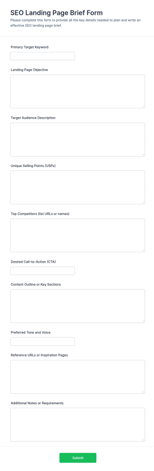 SEO Landing Page Brief Form Template