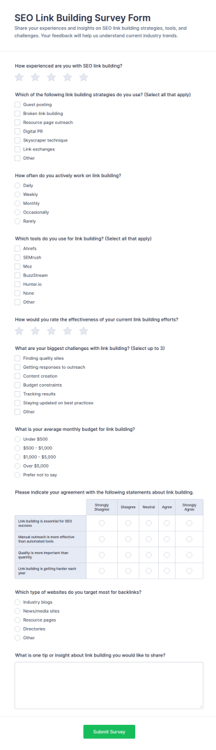 SEO Link Building Survey Form Template