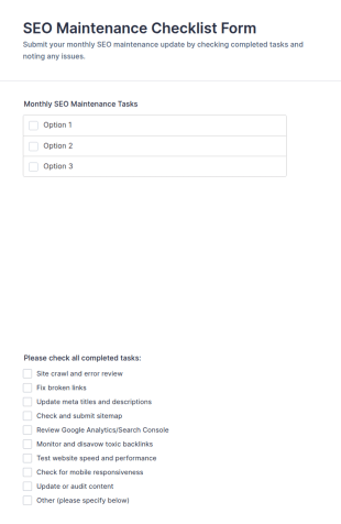 SEO Maintenance Checklist Form Template