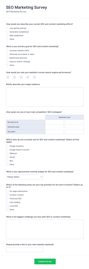 SEO Marketing Survey Form Template