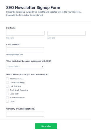 SEO Newsletter Signup Form Template