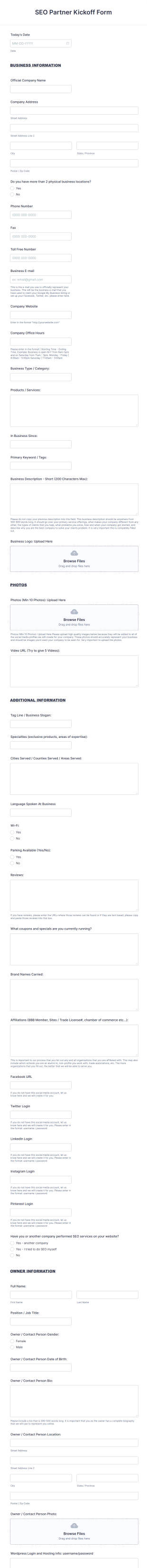 SEO Onboarding Form Template