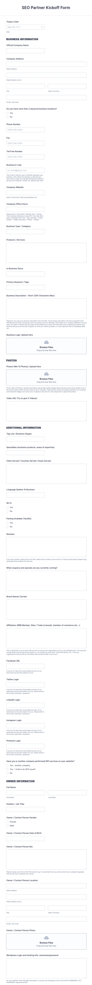 SEO Onboarding Form Template