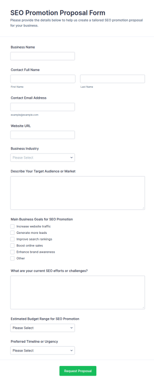 SEO Promotion Proposal Form Template