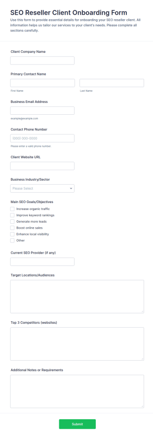 SEO Reseller Client Onboarding Form Template