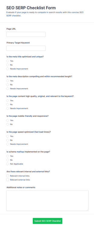 SEO SERP Checklist Form Template
