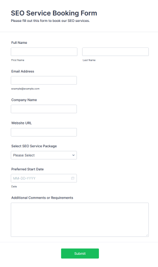 SEO Service Booking Form Template