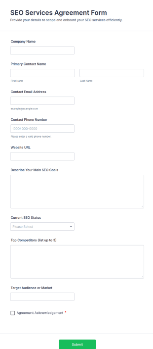SEO Services Agreement Form Template