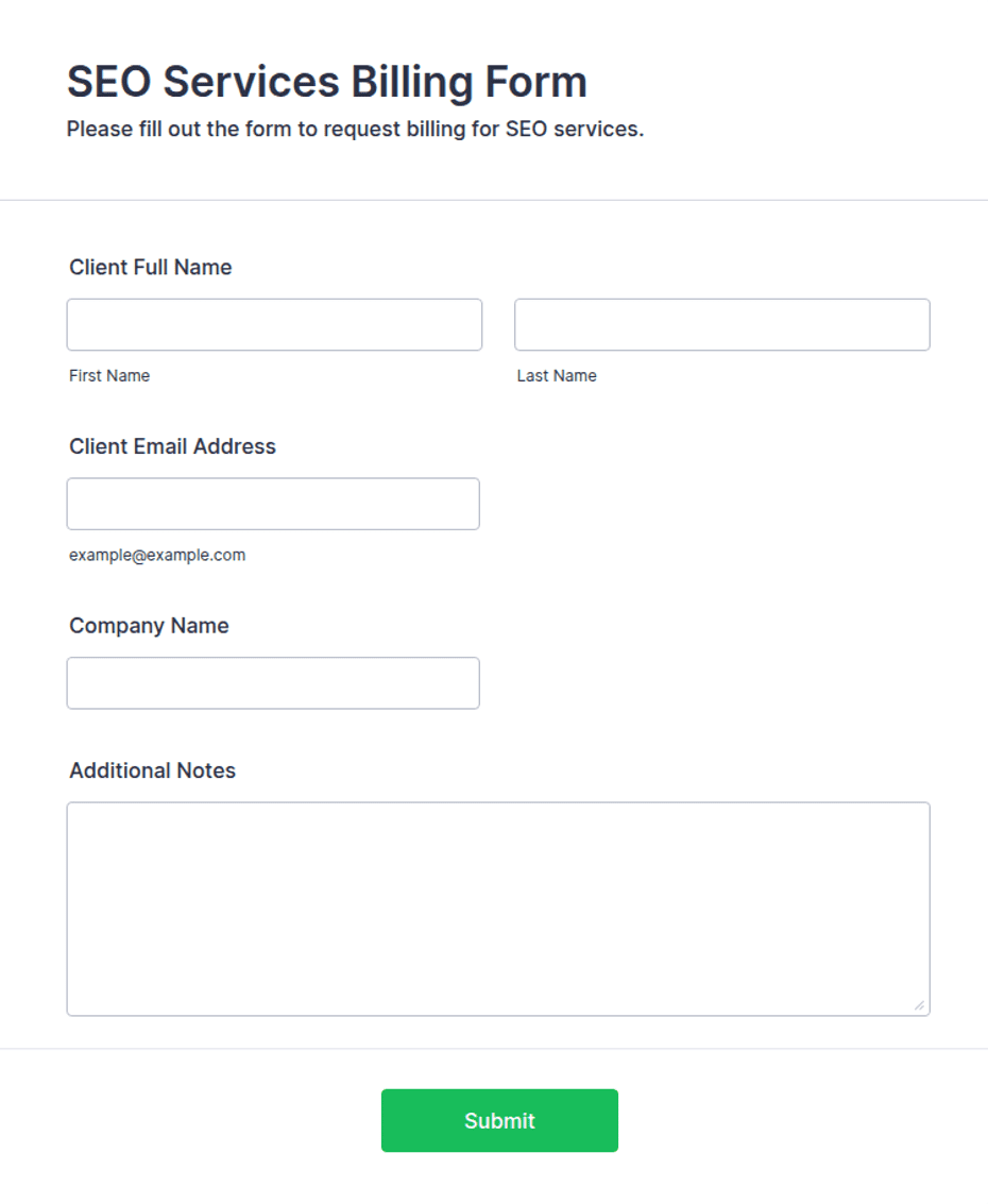 Service Bill Form SEO Services Billing Form Template | Jotform