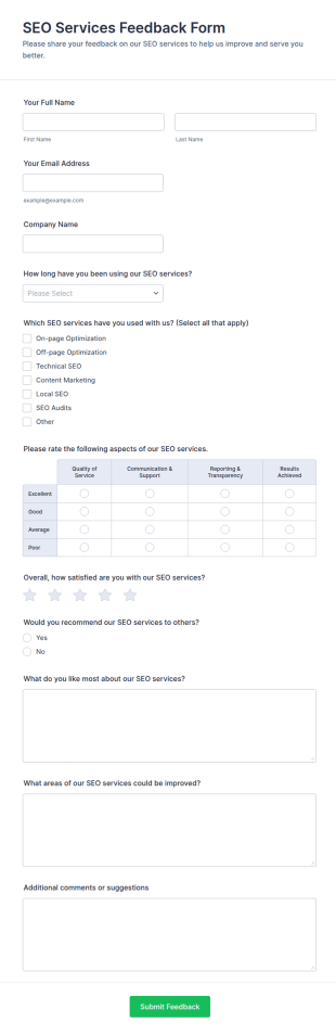 SEO Services Feedback Form Template