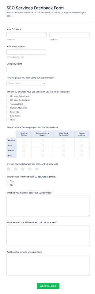 SEO Services Feedback Form Template