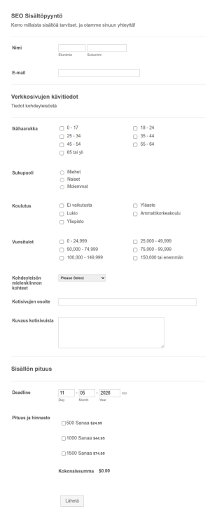 SEO Sisältöpyyntölomake