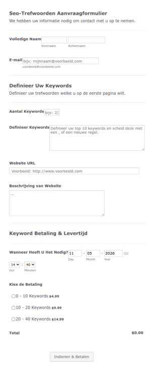Seo Trefwoorden Aanvraagformulier