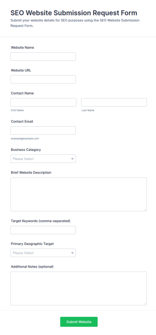 SEO Website Submission Request Form Template