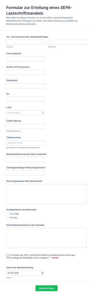 SEPA Lastschriftmandat Formular