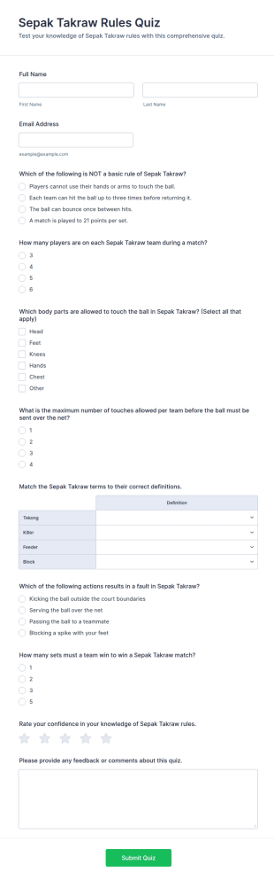 Sepak Takraw Rules Quiz Form Template