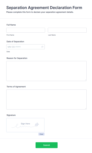 Separation Agreement Declaration Form Form Template