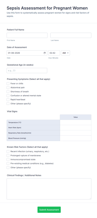Sepsis Assessment For Pregnant Women Form Template