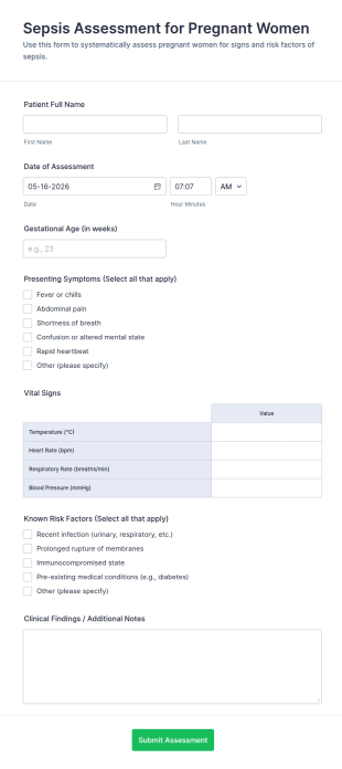 Sepsis Assessment For Pregnant Women Form Template
