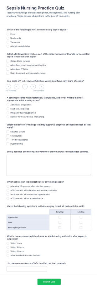 Sepsis Nursing Practice Quiz Form Template