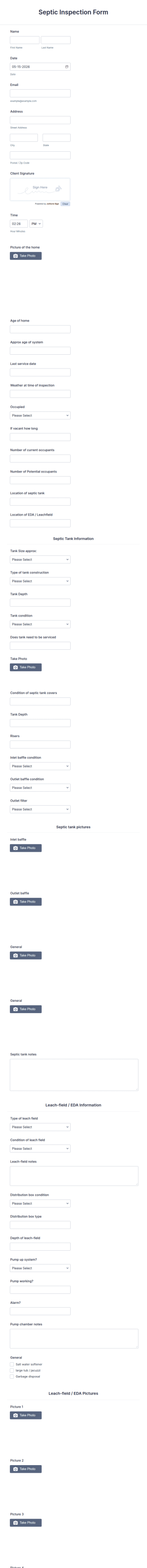 Septic Inspection Form Template
