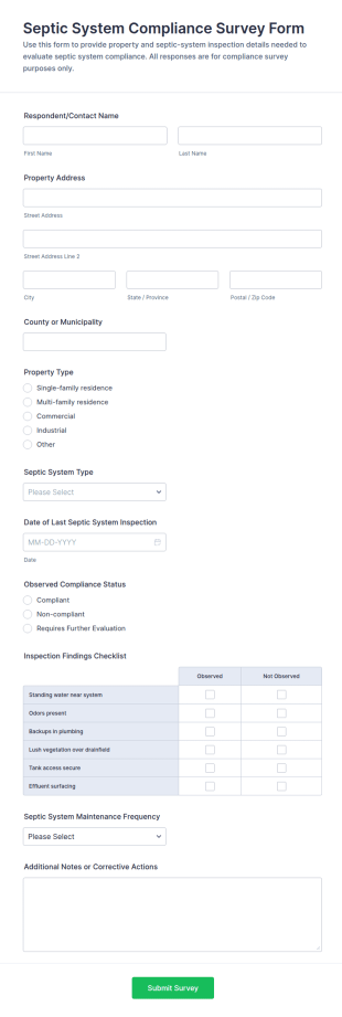 Septic System Compliance Survey Form Template