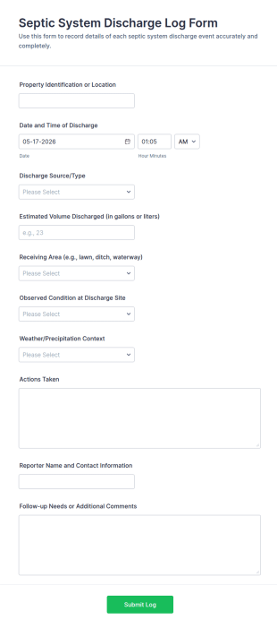 Septic System Discharge Log Form Template