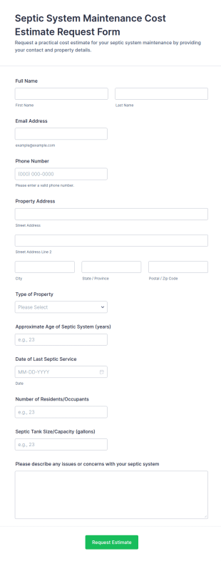 Septic System Maintenance Cost Estimate Request Form Template