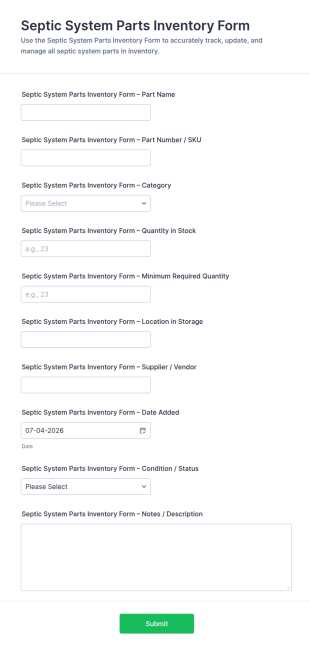 Septic System Parts Inventory Form Template