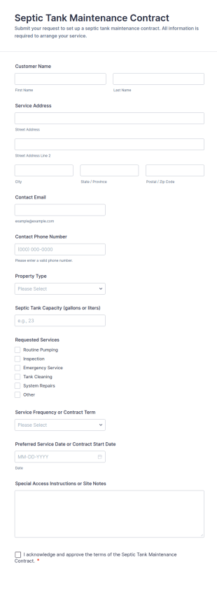 Septic Tank Maintenance Contract Form Template