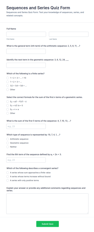Sequences And Series Quiz Form Template