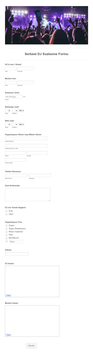 Serbest DJ Sozlesmesi Form Şablonu