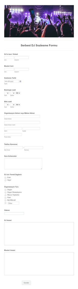 Serbest DJ Sozlesmesi Form Template