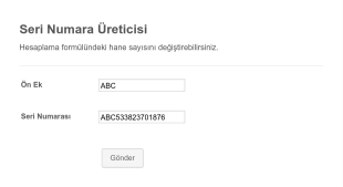 Seri Numarası Üreticisi Form Şablonu