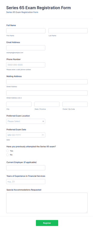 Series 65 Exam Registration Form Template